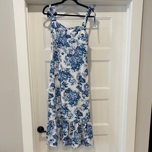 Aqua Blue and White Floral Midi Dress size M